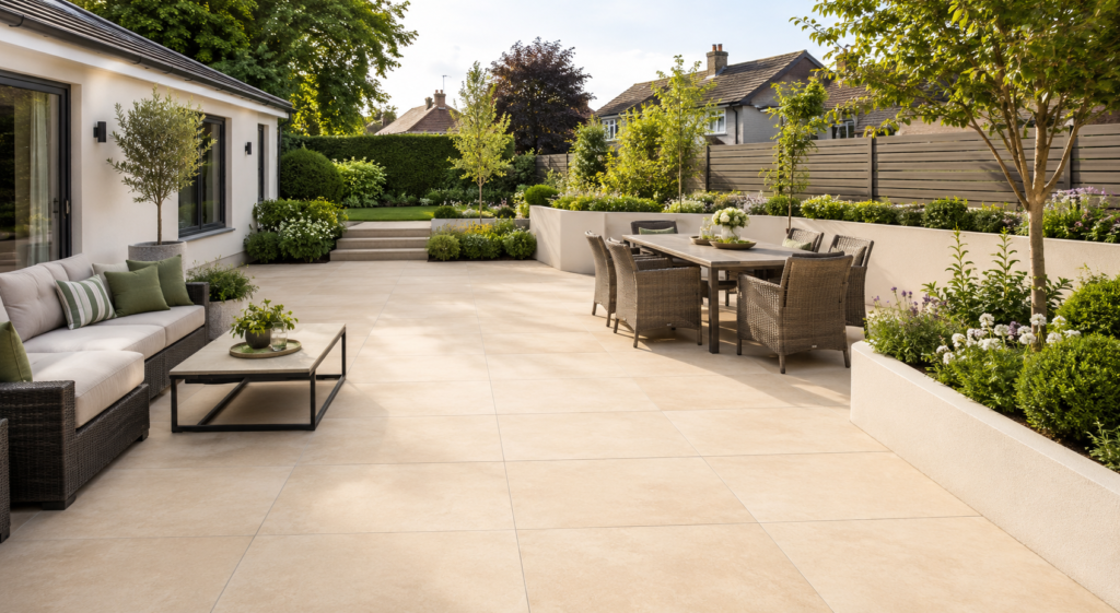 cream porcelain paving